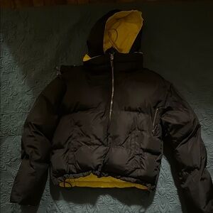Black and Yellow Maniere de Voir Hooded Puffer Jacket